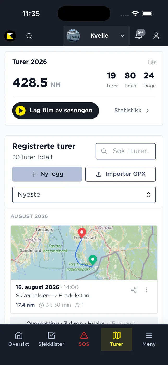 Turlogg i Kveile-appen med distanse, timer og film av sesongen