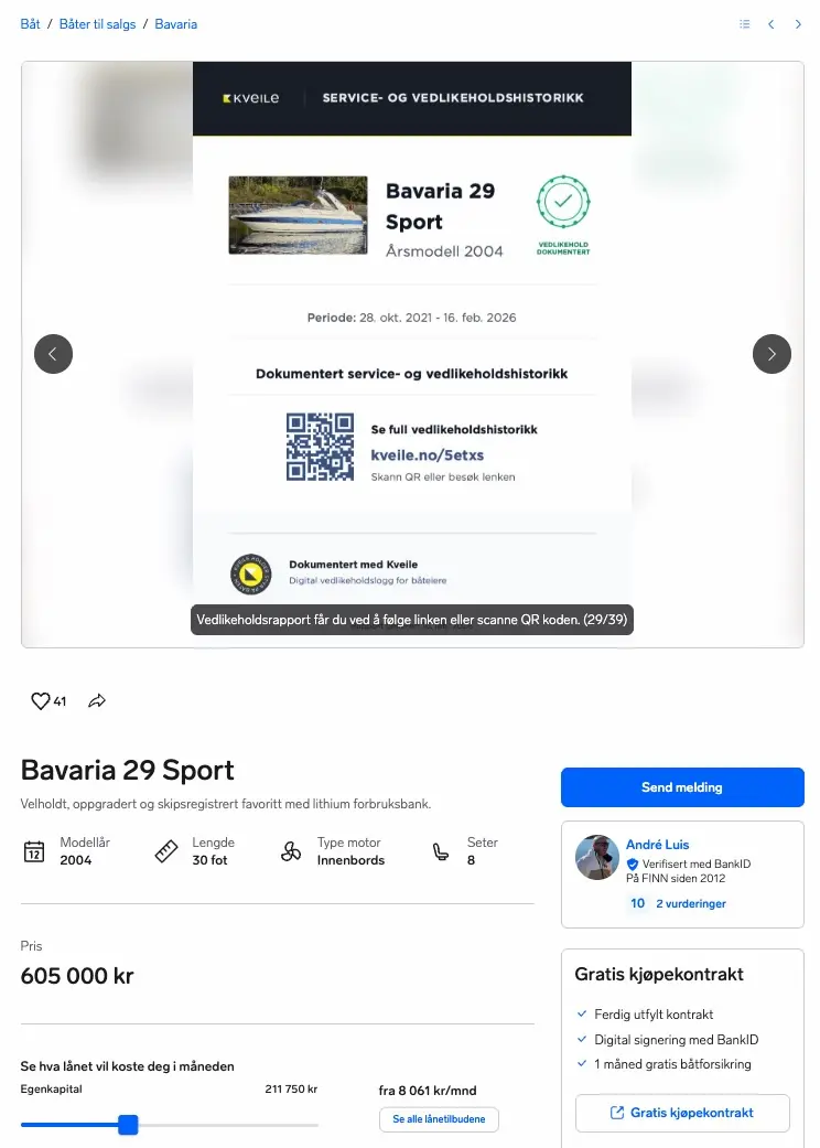 Eksempel på salgsrapport fra Kveile