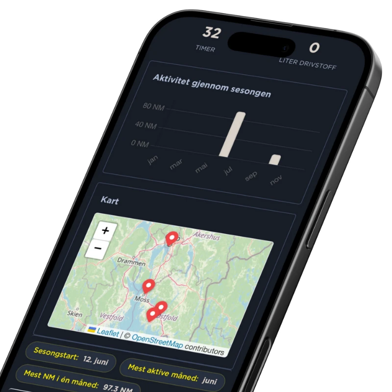 Skjermbilde av turhistorikk og oversikt i Kveile